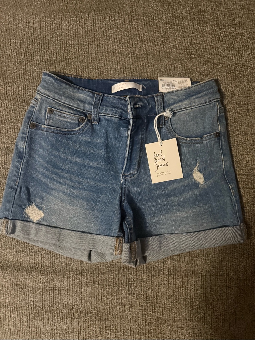 LC Lauren Conrad Light Blue Distressed Rolled-Hem Denim Shorts